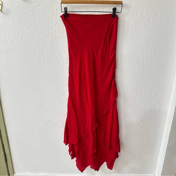 Vintage Newport News Easy Style Whimsy Red Midi Tube Strapless Dress 6 - Picture 2 of 8